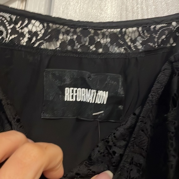NEW Reformation Black Slip Mini Dress Lace - Picture 3 of 5